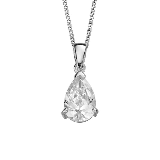 Silver And Cubic Zirconia faceted Teardrop Pendant