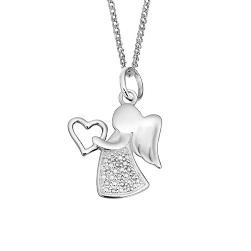 Silver and cubic zirconia angel pendant