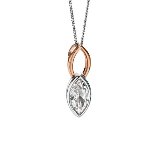 Fiorelli Silver and Cubic Zirconia double marquis drop pendant with rose gold detail