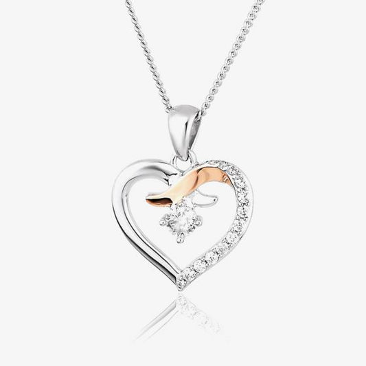Clogau Silver and rose gold with cubic zirconia kiss pendant