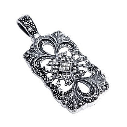 Silver and Marcasite rectangular filigree pendant