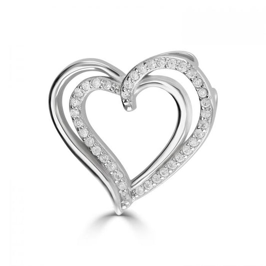Silver and Cubic Zirconia double layered heart pendant on a silver chain