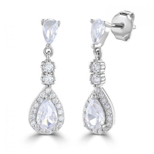 Silver and cubic zirconia drop earrings