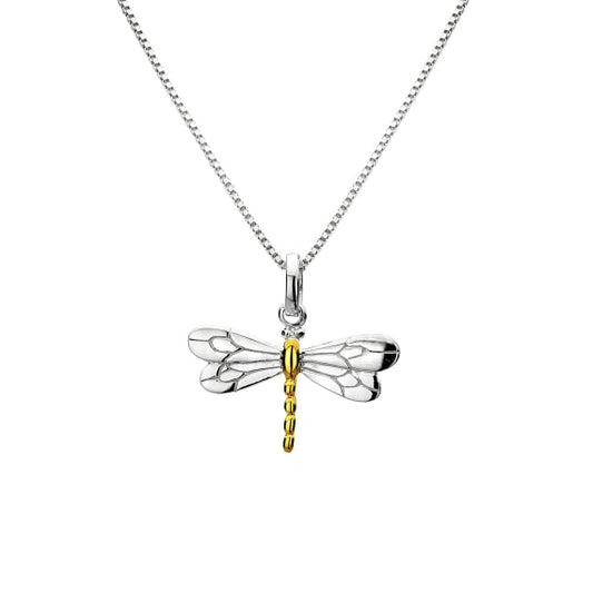 silver and gold plated detail dragonfly pendant