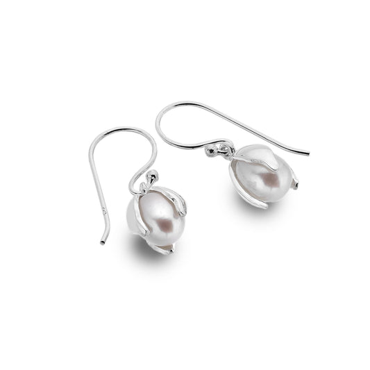 Silver and Freshwater Pearl snowdrop style drop earrings