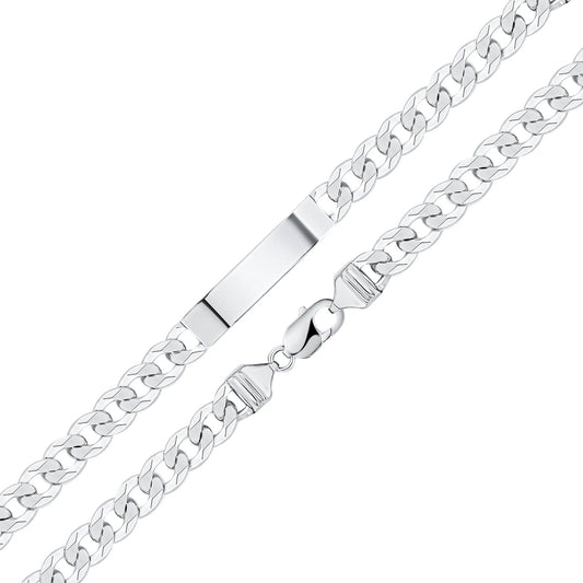 Silver 9mm Flat Curb ID Identification Bracelet