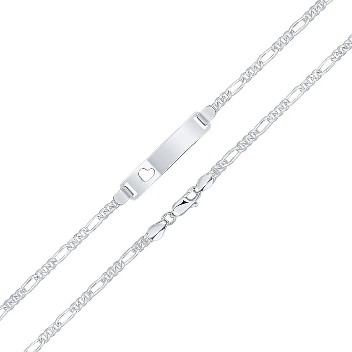 Silver 3.5mm Figaro ID Identification Bracelet with Heart Cutout