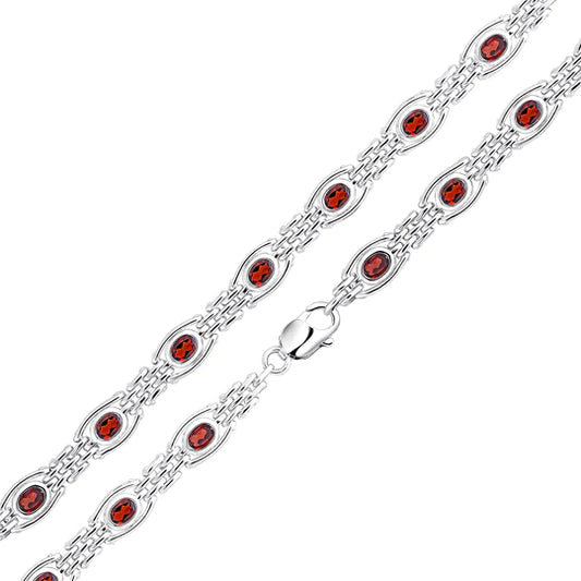 silver and garnet stone set gate bracelet
