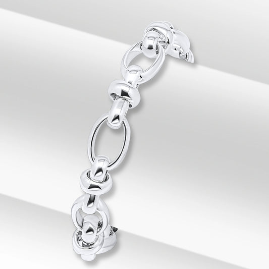 Silver 10.7mm Handmade Oval Pinched Link Chain bracelet