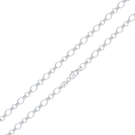 Silver 8.7mm Handmade Double Oval & Round Textured Chain bracelet