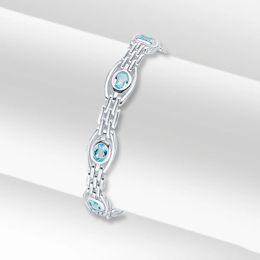 Silver Swiss Blue Topaz Gate Bracelet