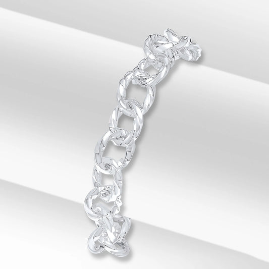 Silver 10mm Handmade Double Oval Plain Chain bracelet