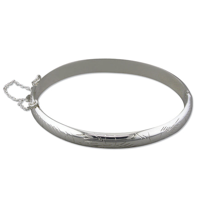 Silver medium engraved clip bangle