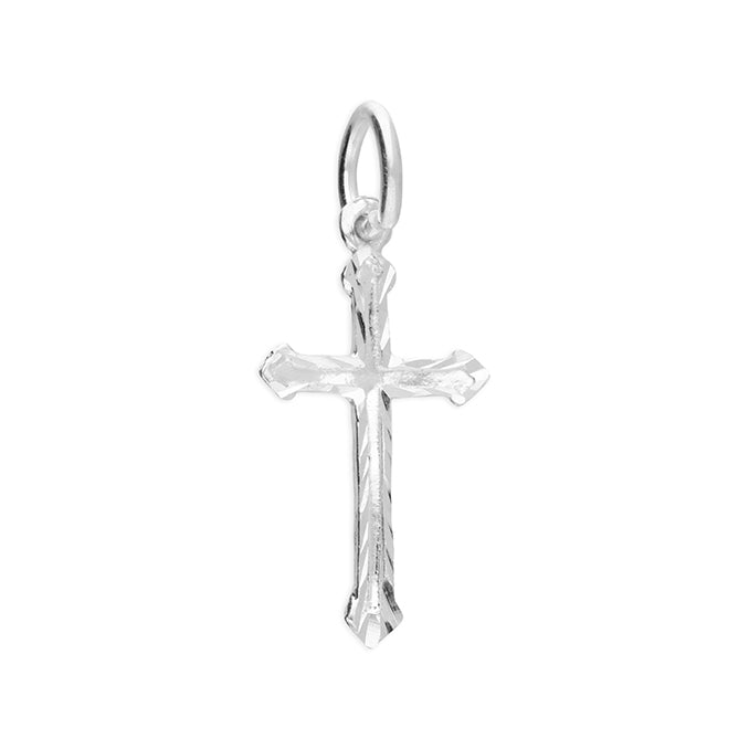 silver small diamond cut fancy cross pendant