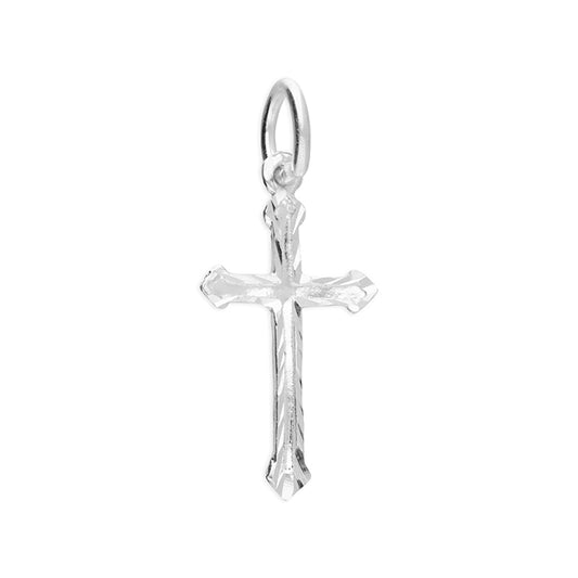 silver small diamond cut fancy cross pendant.