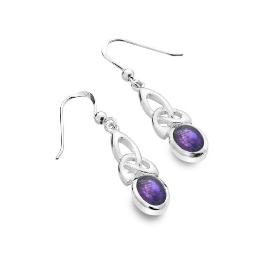 Silver and Amethyst celtic trinity knot drop earrings