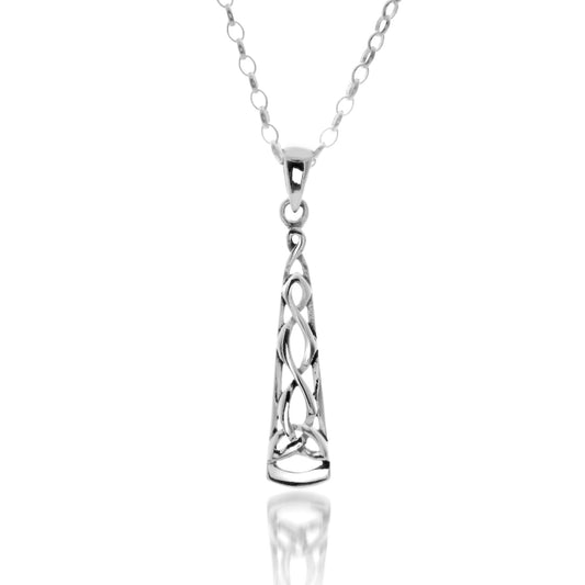 Silver celtic trinity long drop necklace