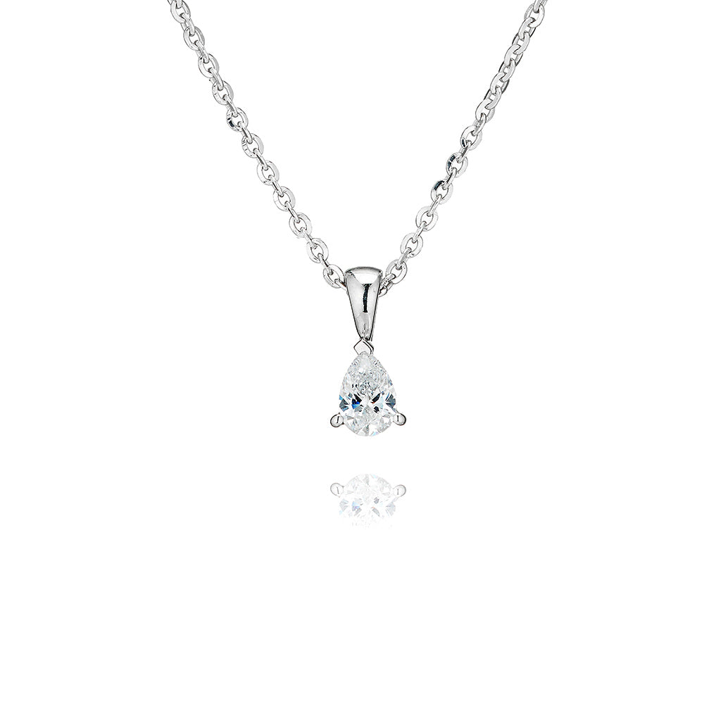 silver and cubic zirconia pear shaped single stone pendant 0.33ct