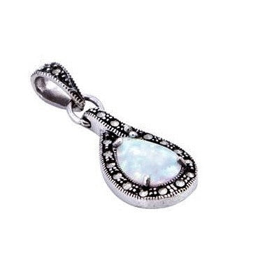 Silver, Opalique and Marcasite teardrop pendant