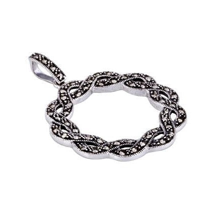 Silver and Marcasite round twisted pattern pendant