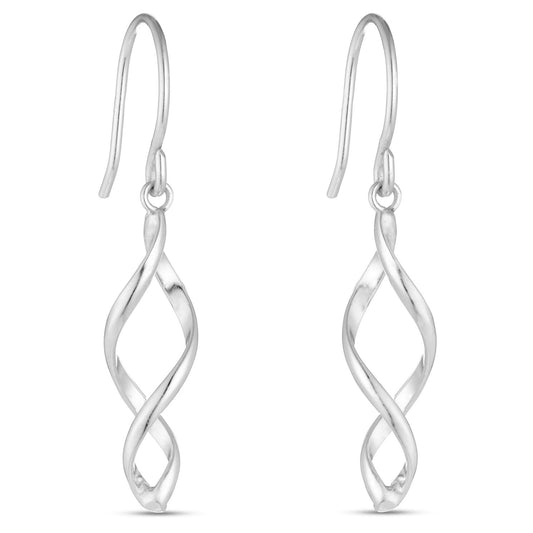 Silver open twist drop earrings