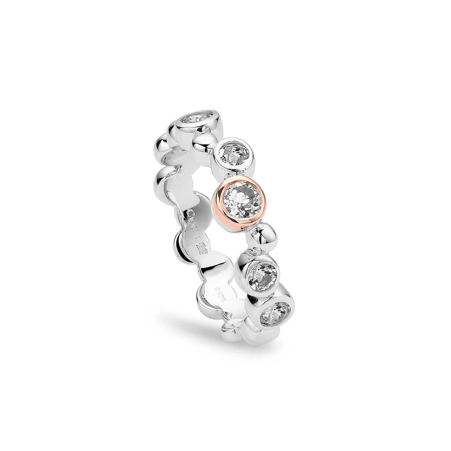 Clogau silver, white topaz with rose gold detail celebration ring