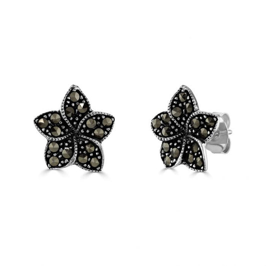 Silver and marcasite flower stud earrings