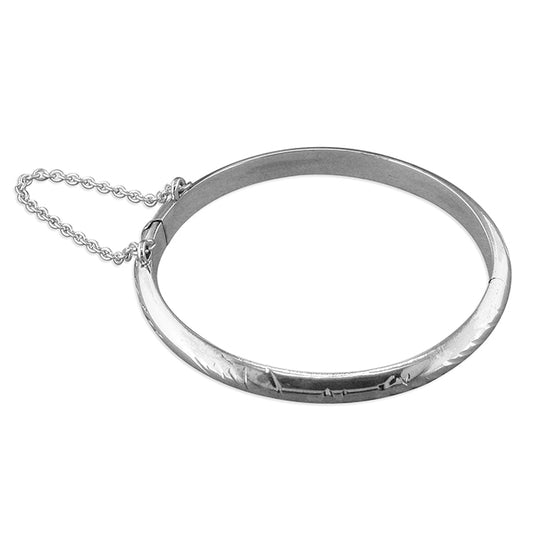 Silver Babies hinged engraved hollow clip bangle