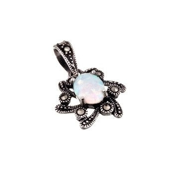 Silver, oval Opalique and Marcasite star shaped pendant