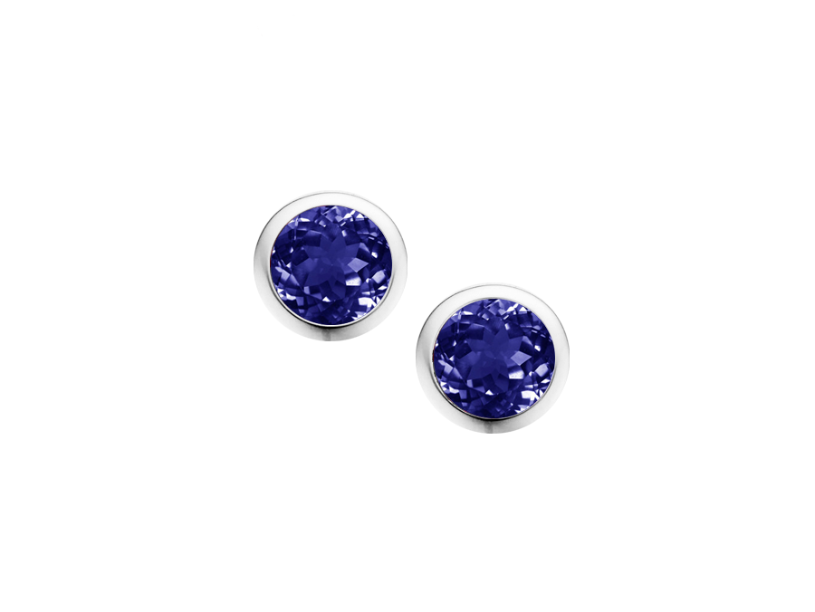 Silver and Iolite round bezel set stud earrings