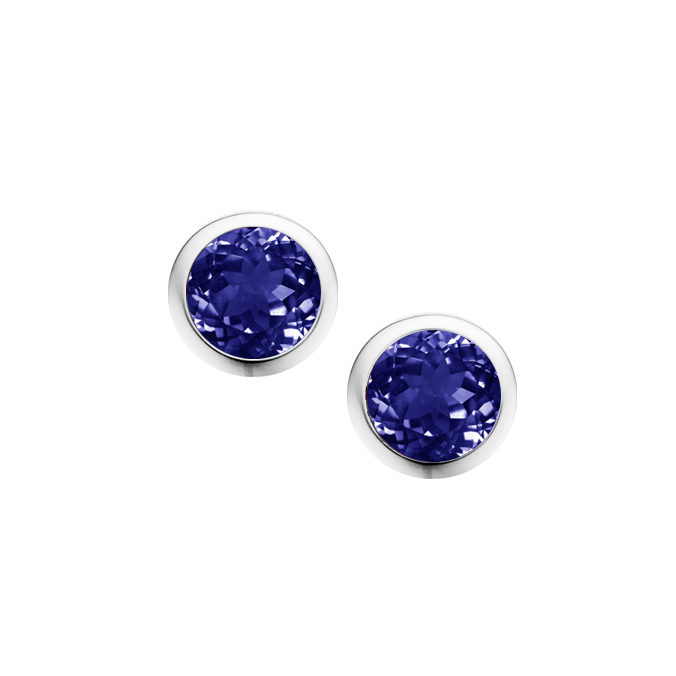 Silver and Iolite round bezel set stud earrings