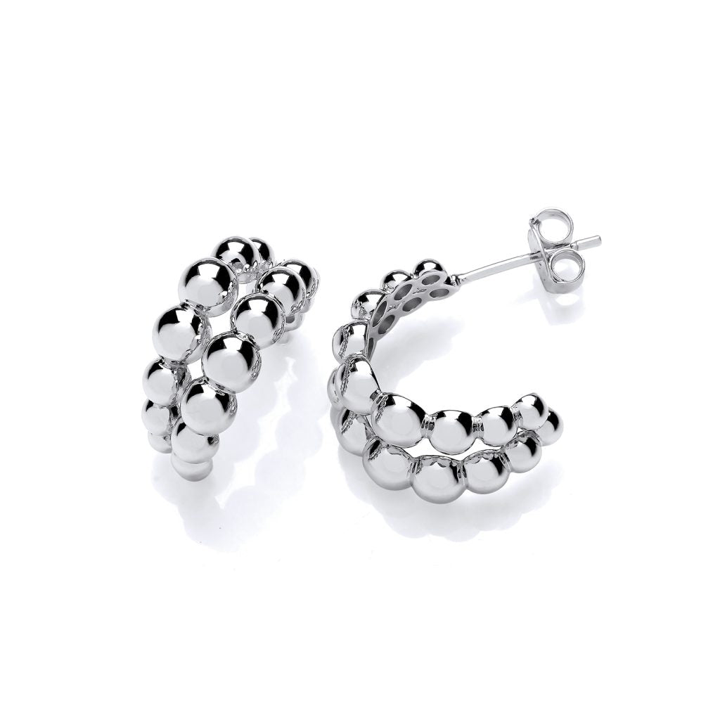 Silver Sleek & Chic Graduated Silver Bead Hoop earrings