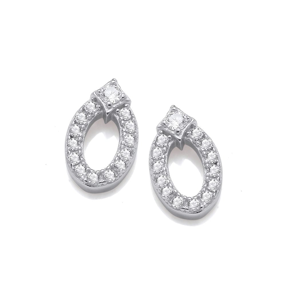 Silver & Cubic Zirconia Dainty Oval Necklace and earrings set