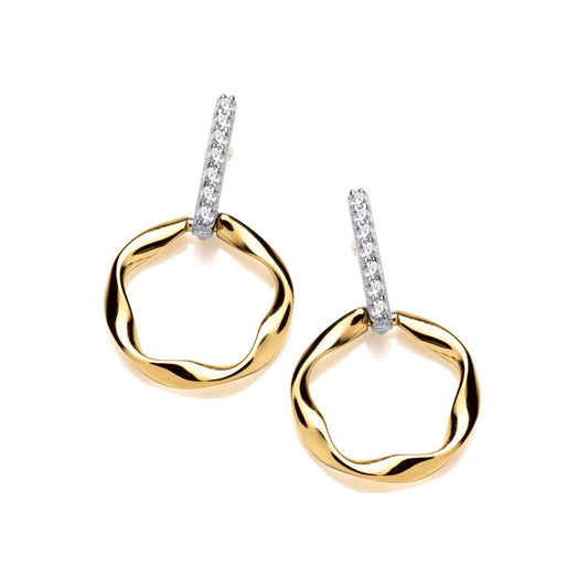 Silver, Gold Vermeil & Cubic Zirconia Wavy Circle Earrings