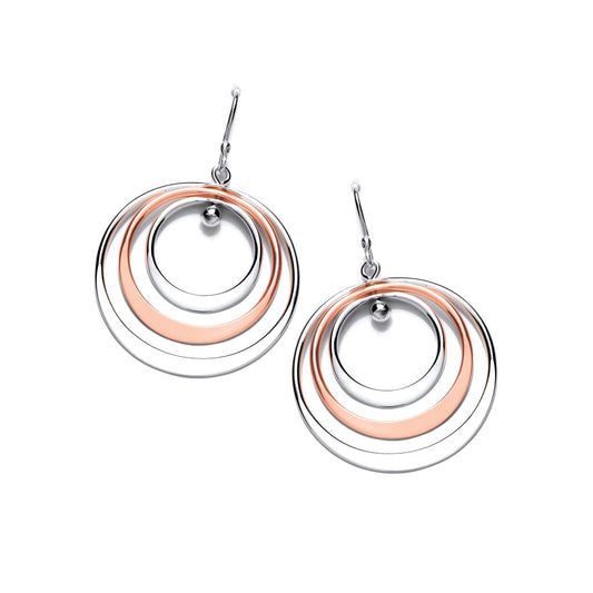 Silver and Copper Triple Hoop Drop Earrings