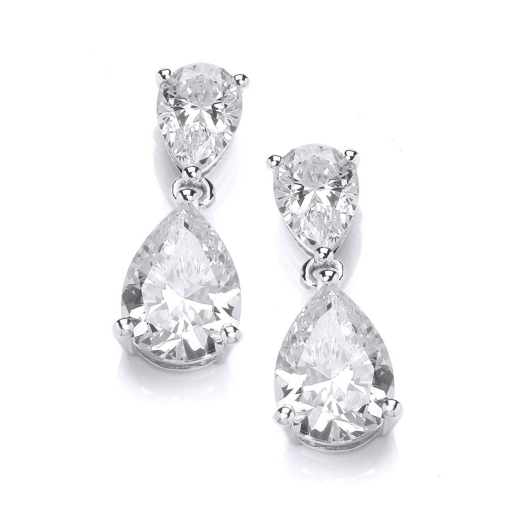 Silver Double Delight Cubic Zirconia Teardrop Earrings