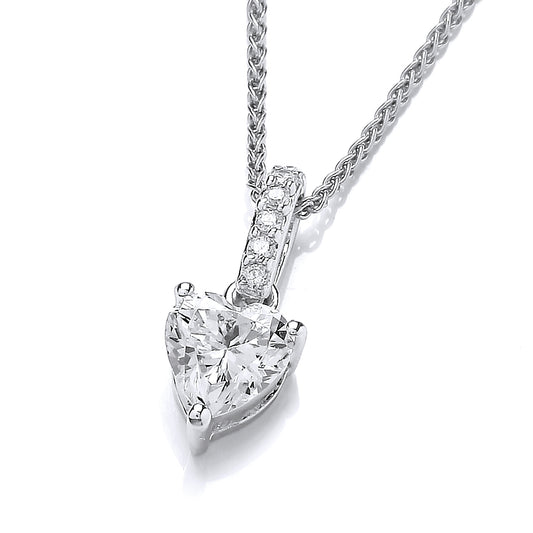 Silver & Cubic Zirconia heart drop Necklace