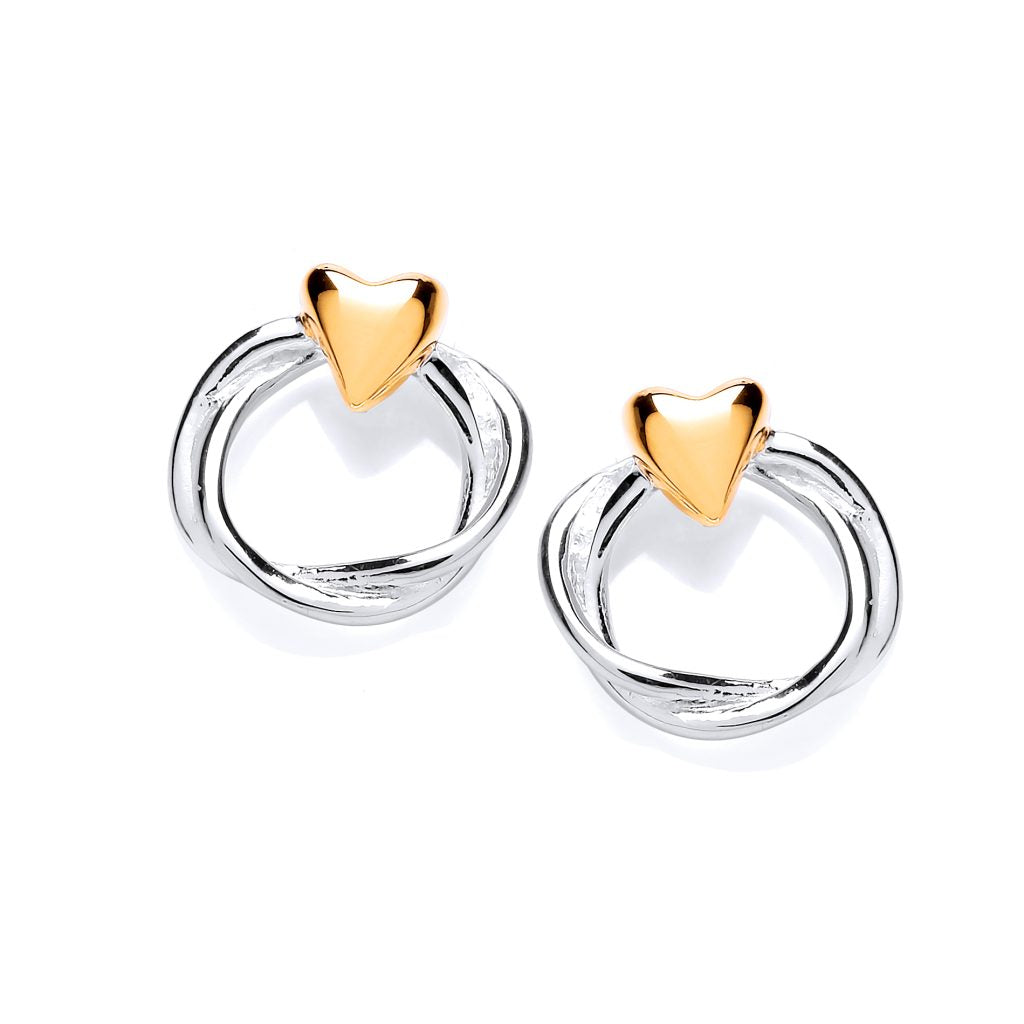 Silver & Gold detail Heart and Wreath Stud Earrings