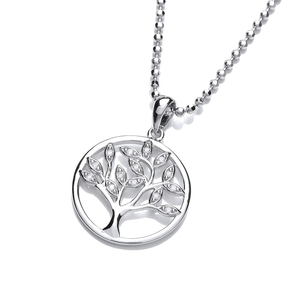 Silver and Cubic Zirconia Tree of Life Design Pendant