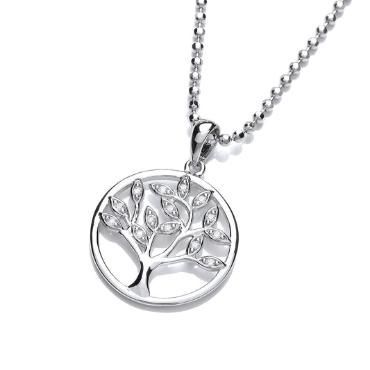 Silver and Cubic Zirconia Tree of Life Design Pendant