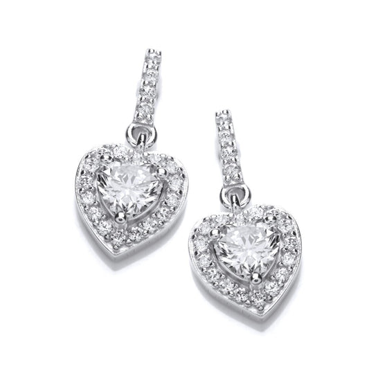 Silver & Cubic Zirconia So cute heart drop Earrings