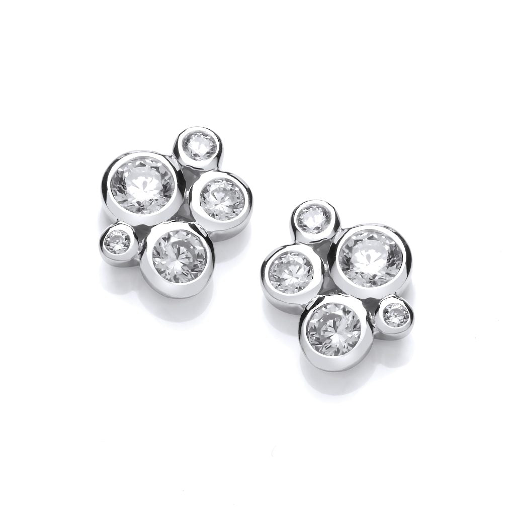 Silver & Cubic Zirconia Bubble Cluster Earrings