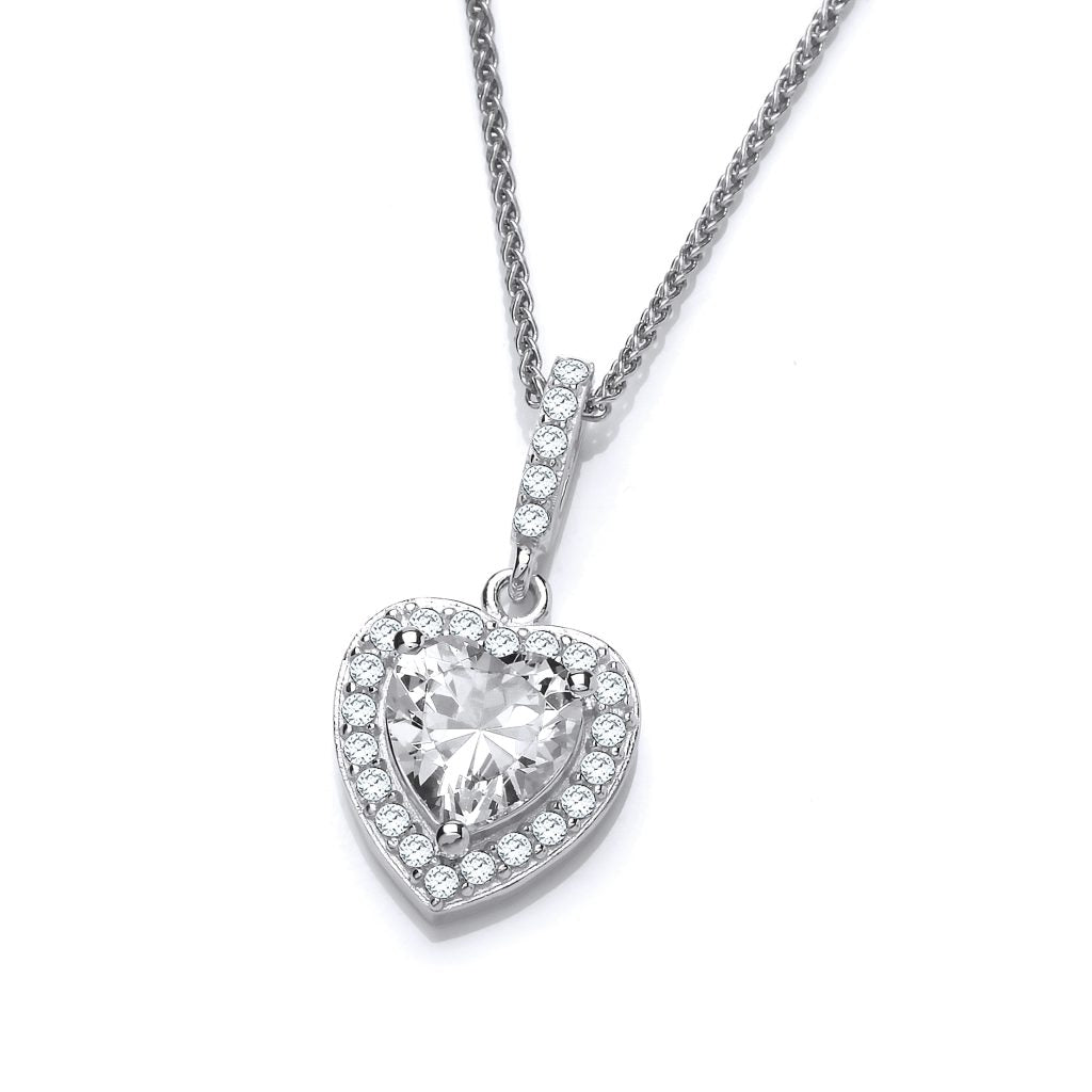 Silver & Cubic Zirconia so cute heart drop Necklace