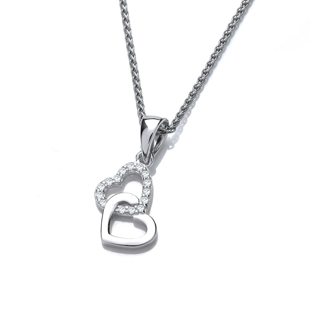 Silver & Cubic Zirconia interlinked hearts Necklace