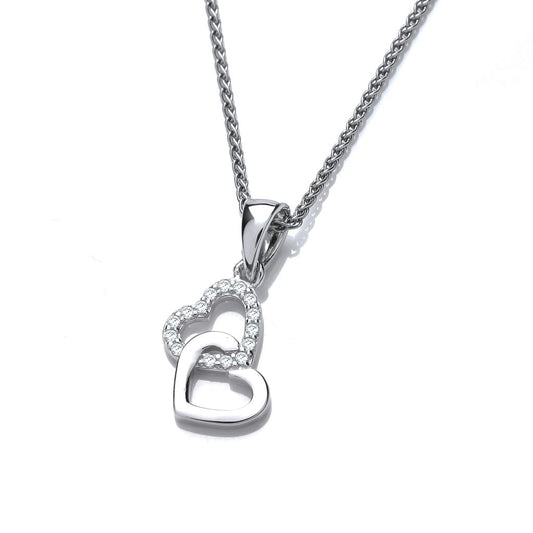 Silver & Cubic Zirconia interlinked hearts Necklace