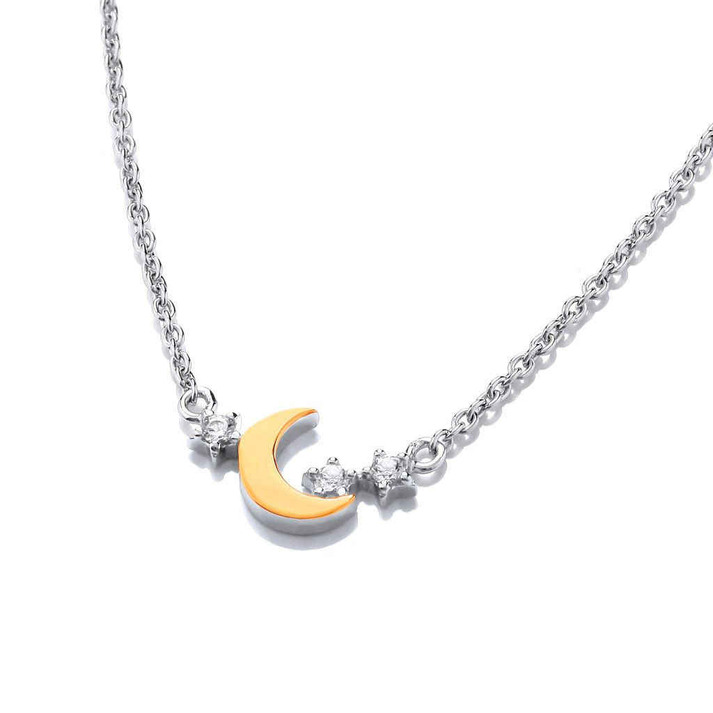 Silver Gold detail & Cubic Zirconia Moon Necklace