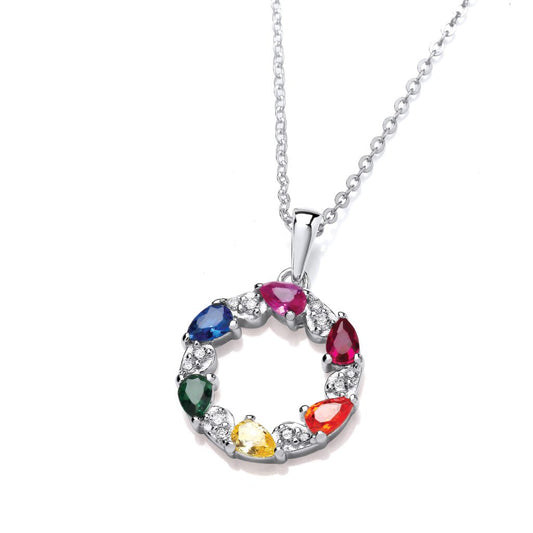 Silver & Rainbow Cubic Zirconia Wreath Necklace