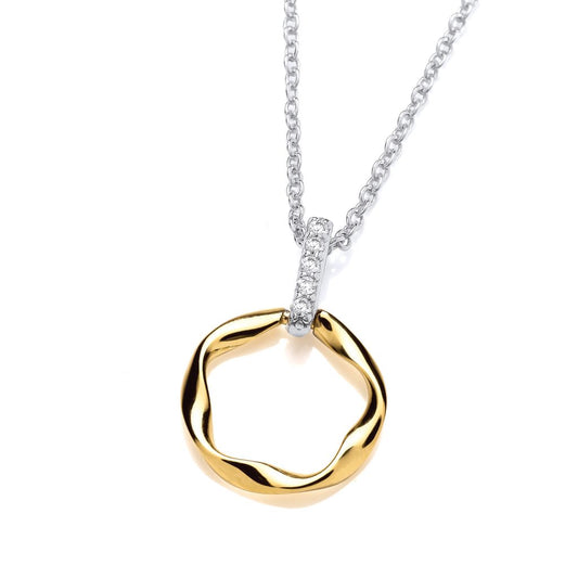 Silver, Gold detail & Cubic Zirconia Wavy Circle Necklace
