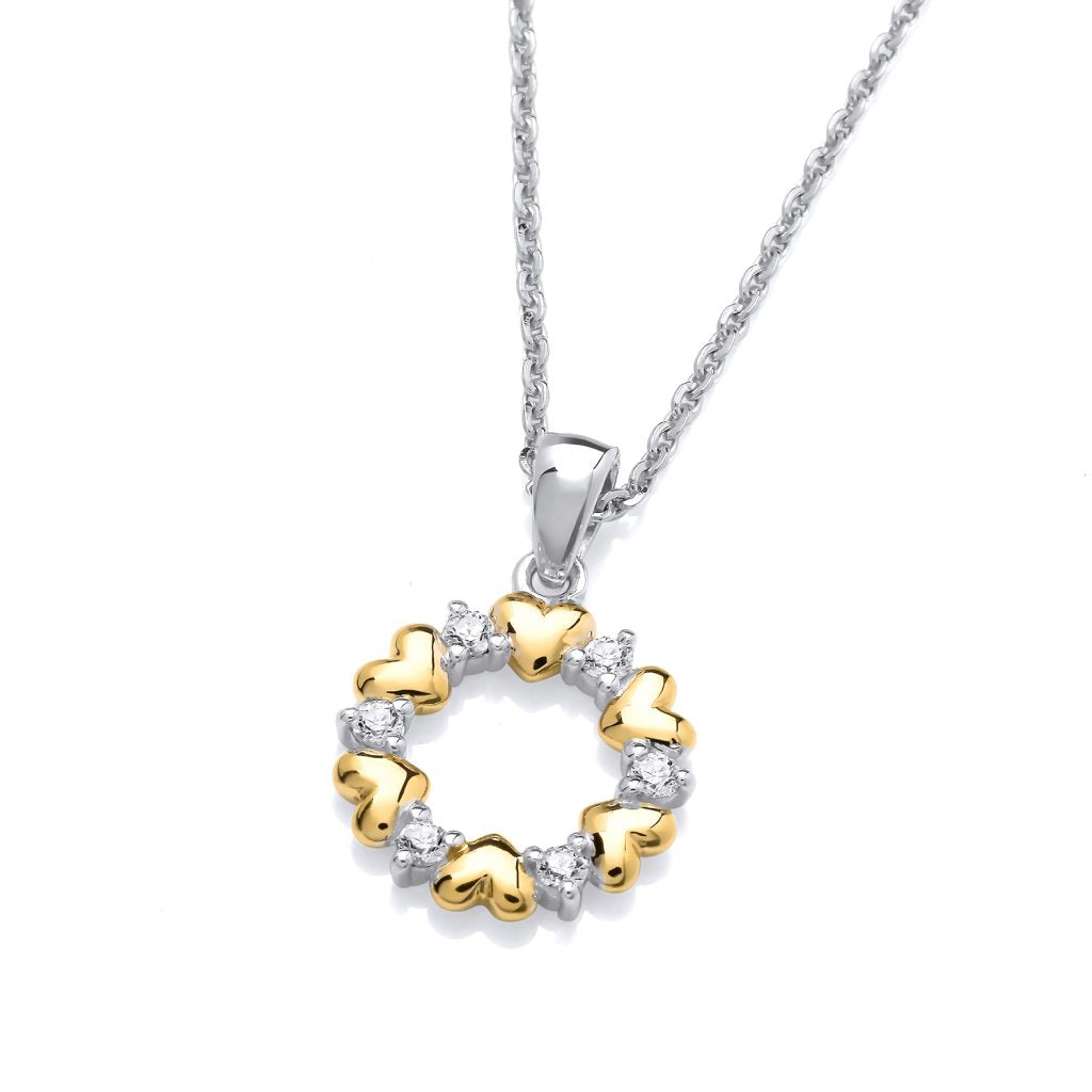 Silver Gold detail & Cubic Zirconia circle of hearts pendant