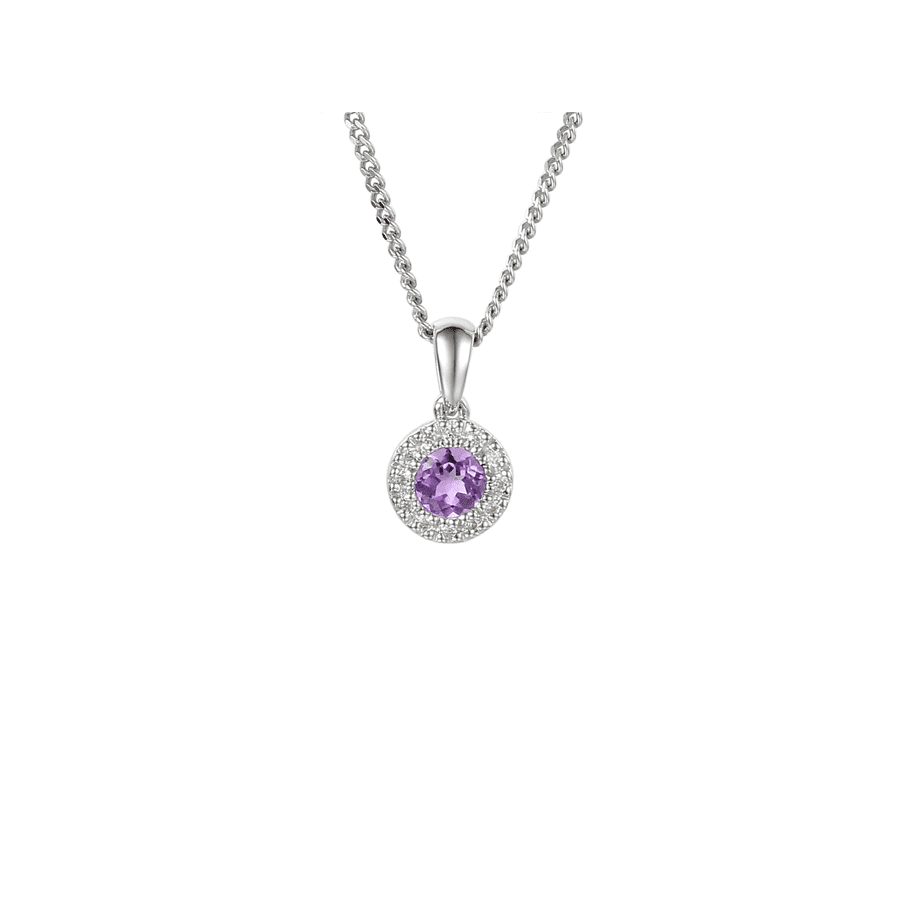 silver amethyst and cubic zirconia round pendant